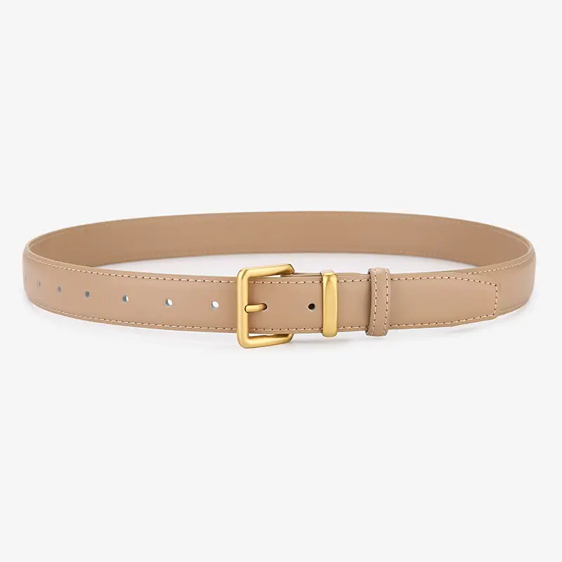 Women's Genuine Leather Belt Brown Black Gold Buckle - Image 6