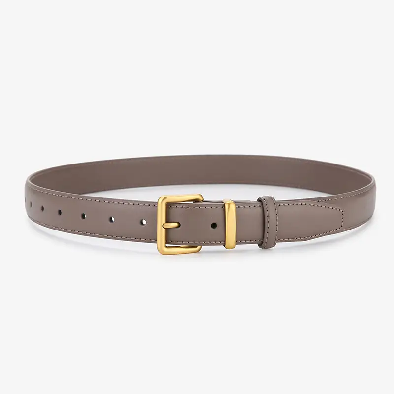 Women's Genuine Leather Belt Brown Black Gold Buckle - Image 7