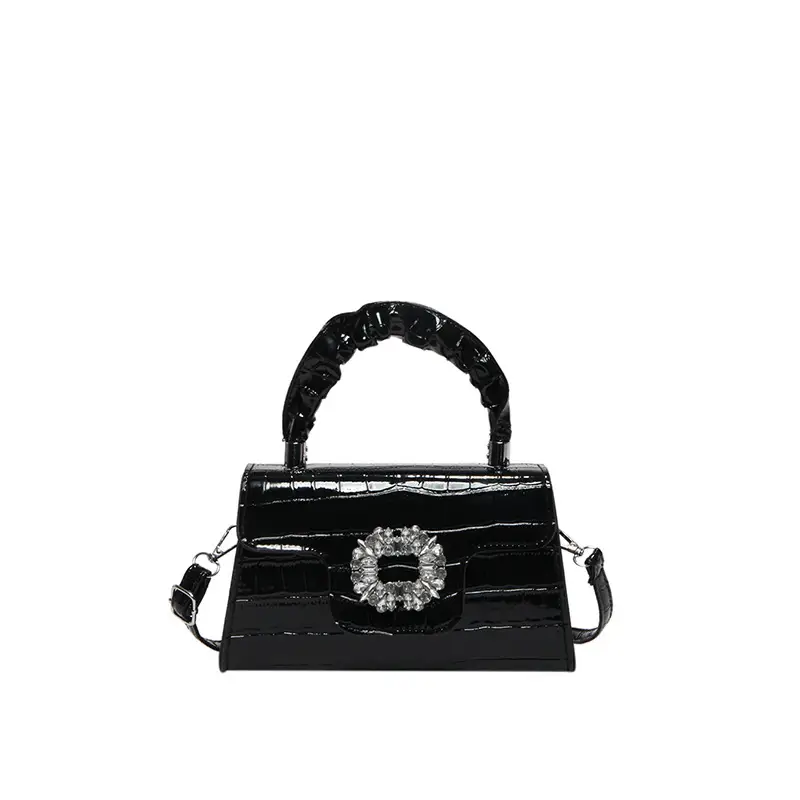 White Croc Embroidered Shoulder Bag with Bright Diamond Handle - Image 10