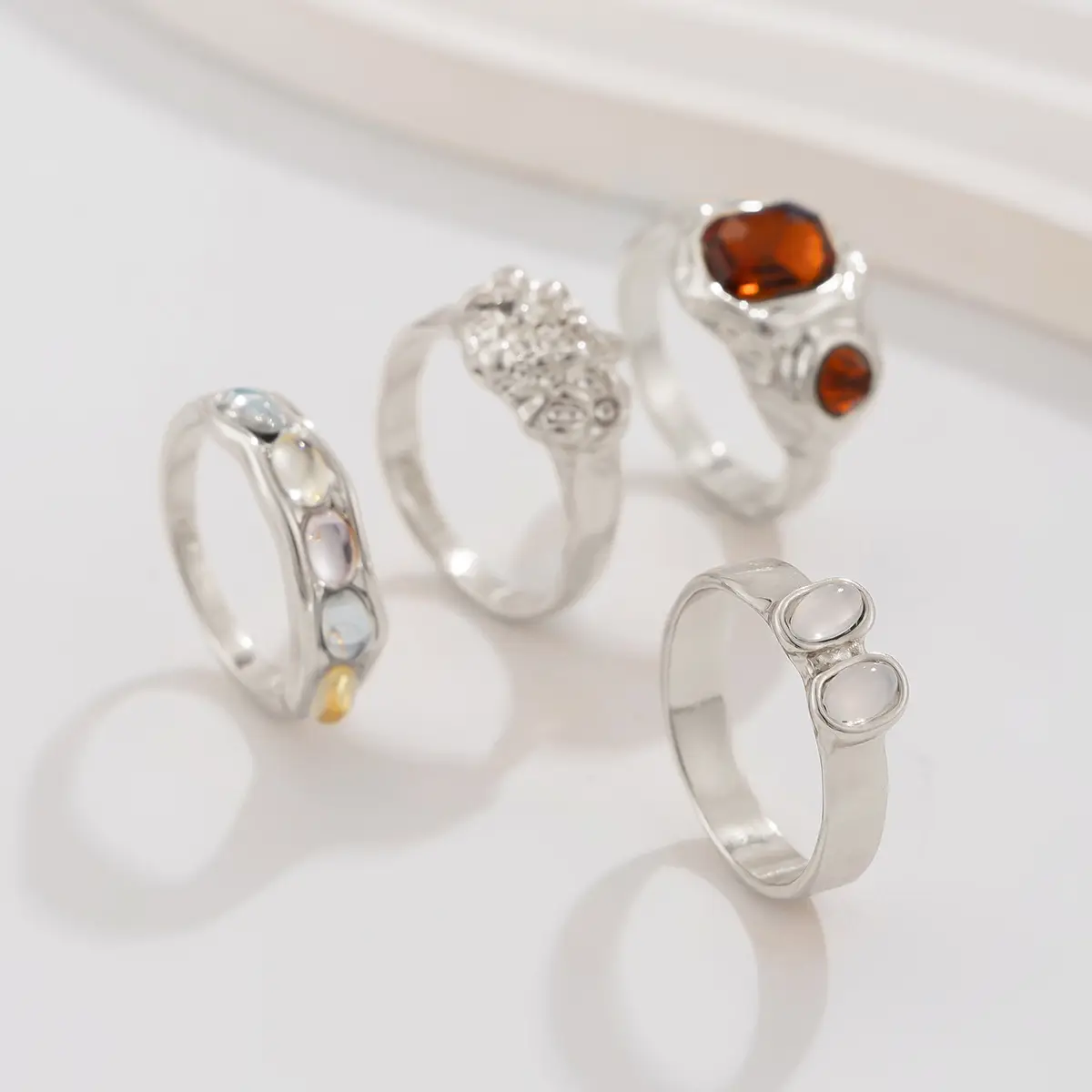 Gold Geometric Diamond Ring Set for Women - Image 11