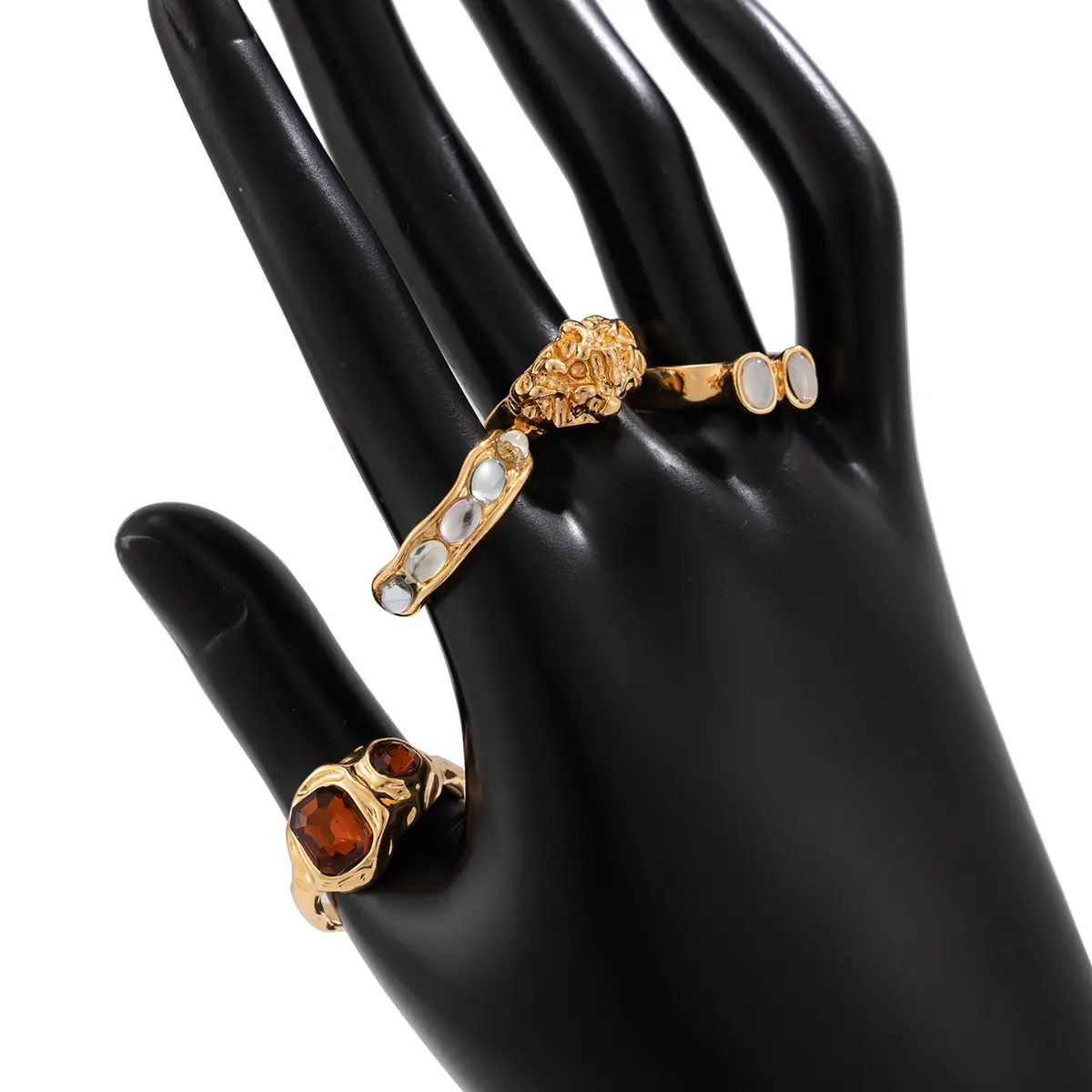 Gold Geometric Diamond Ring Set for Women - Image 12