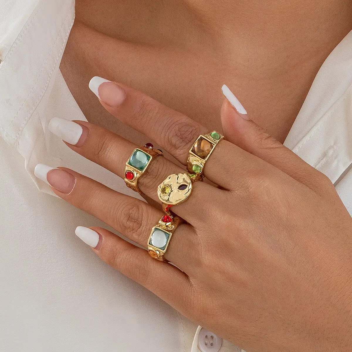 Gold Geometric Diamond Ring Set for Women — feature 17
