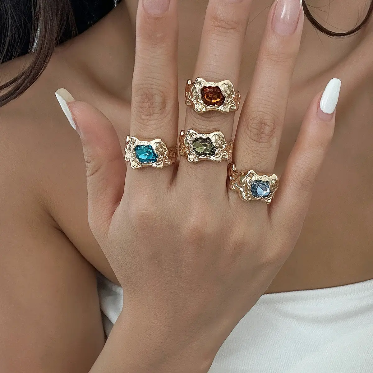 Gold Geometric Diamond Ring Set for Women — feature 25