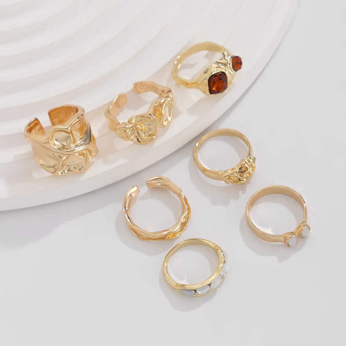 Gold Geometric Diamond Ring Set for Women — feature 36