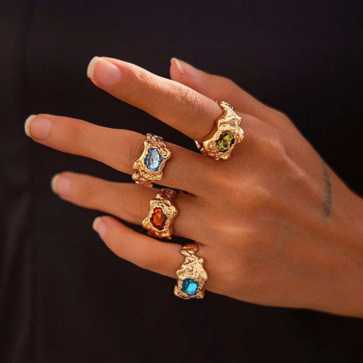 Gold Geometric Diamond Ring Set for Women - Image 4