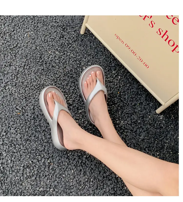 Women's Summer Eva Thick-Soled Flip-Flops for Small People, European and American Ins Trendy Soft-Soled Flats-Soled Electroplated Sandals — feature 15
