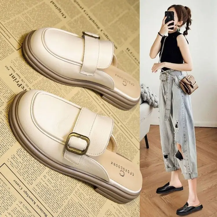 Women's Black French Retro Slippers Summer 2024