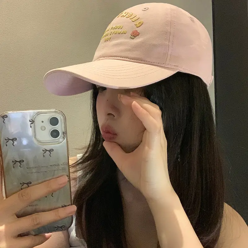 Pink Embroidered Baseball Cap for Women Spring Summer - Image 9