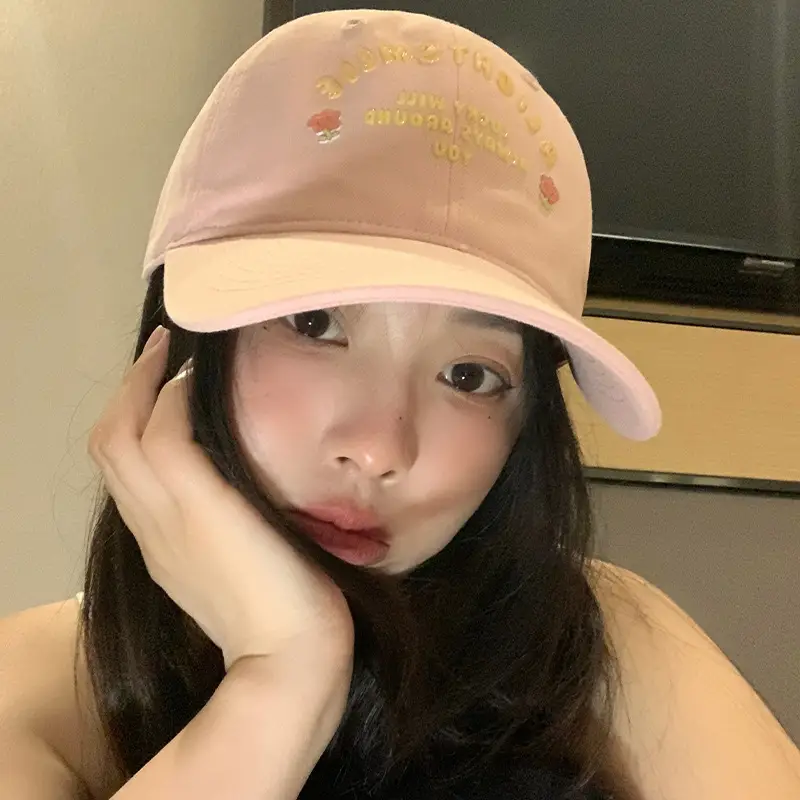 Pink Embroidered Baseball Cap for Women Spring Summer - Image 10