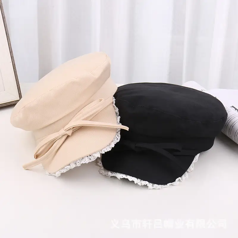 Women's Red Bow Strap Lace Cap All Match - Image 7