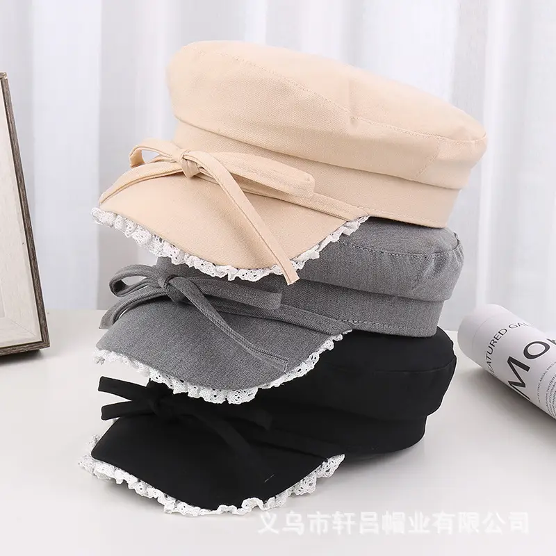 Women's Red Bow Strap Lace Cap All Match - Image 8