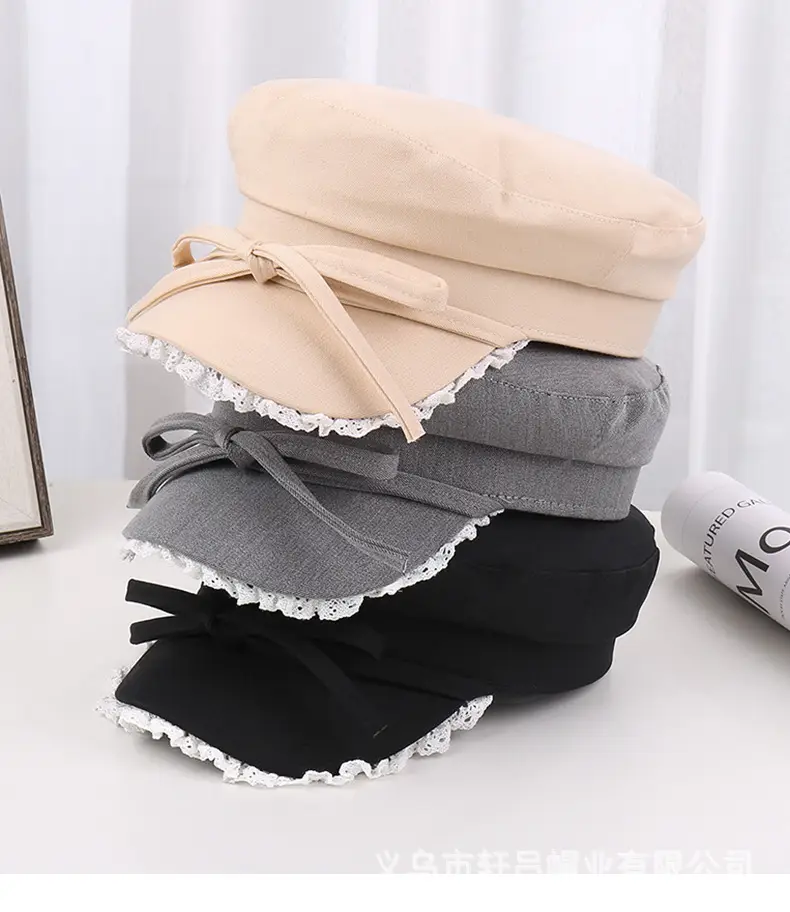 Women's Red Bow Strap Lace Cap All Match — feature 25