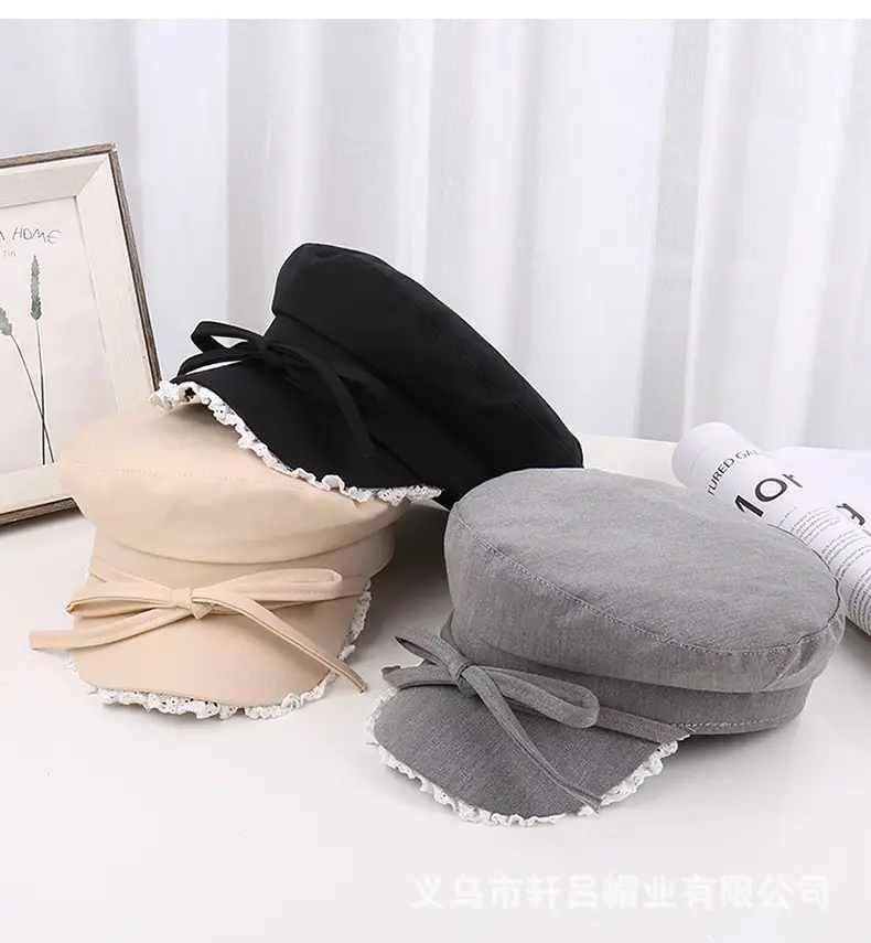 Women's Red Bow Strap Lace Cap All Match — feature 28