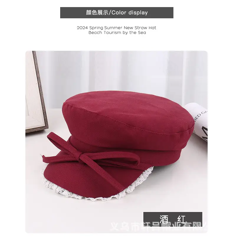 Women's Red Bow Strap Lace Cap All Match — feature 31
