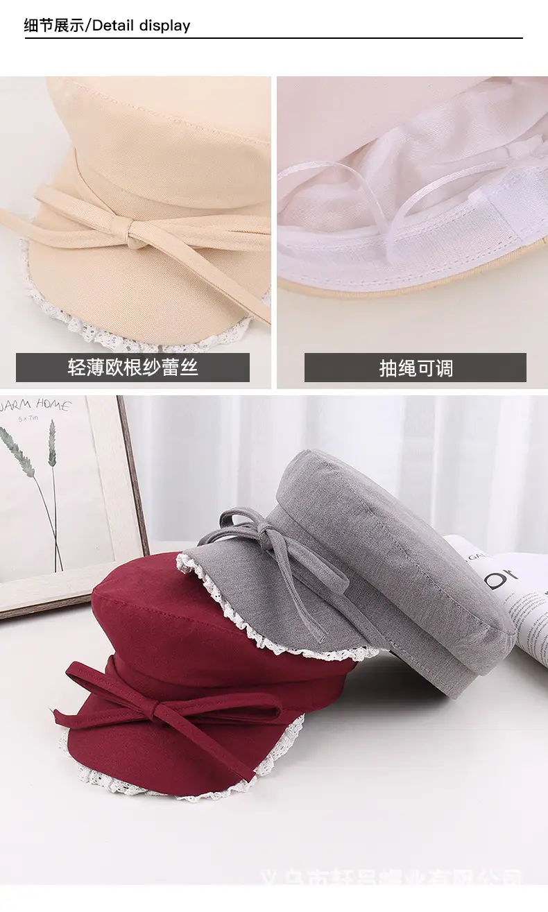 Women's Red Bow Strap Lace Cap All Match — feature 34