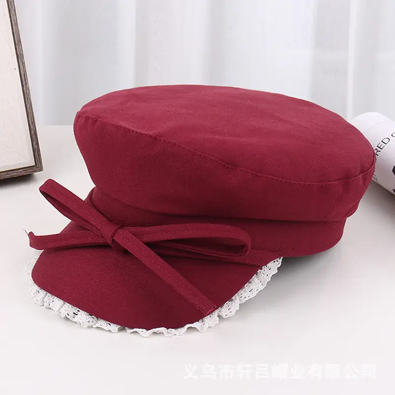 Women's Red Bow Strap Lace Cap All Match - Image 3