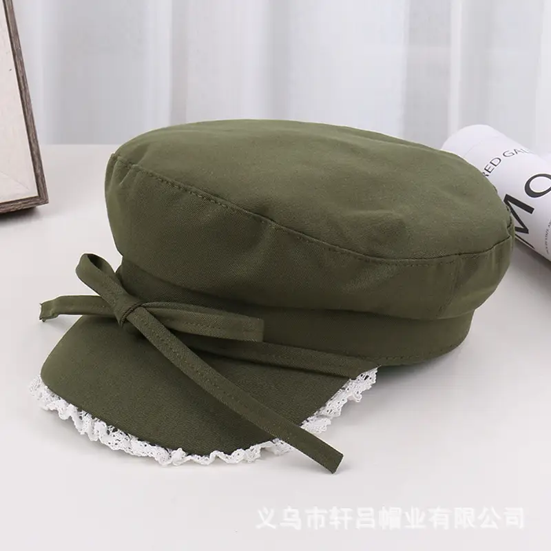 Women's Red Bow Strap Lace Cap All Match - Image 4