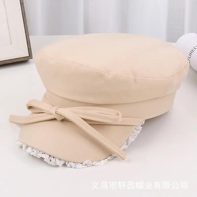 Women's Red Bow Strap Lace Cap All Match - Image 5