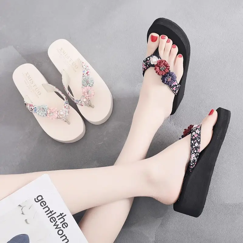 Summer New Flower Women's Flip-flops Thick-soled Non-slip Sandals for Outer Wear Fashionable Seaside Beach Vacation Slippers - Image 10