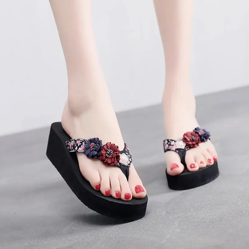 Summer New Flower Women's Flip-flops Thick-soled Non-slip Sandals for Outer Wear Fashionable Seaside Beach Vacation Slippers - Image 12