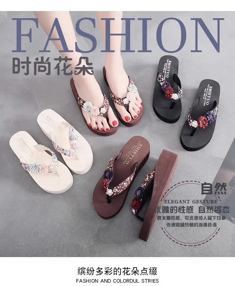 Summer New Flower Women's Flip-flops Thick-soled Non-slip Sandals for Outer Wear Fashionable Seaside Beach Vacation Slippers — feature 1