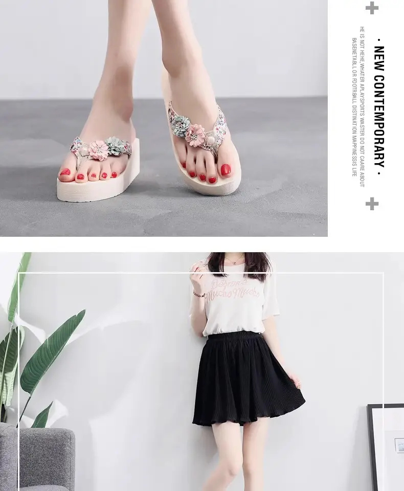 Summer New Flower Women's Flip-flops Thick-soled Non-slip Sandals for Outer Wear Fashionable Seaside Beach Vacation Slippers — feature 11