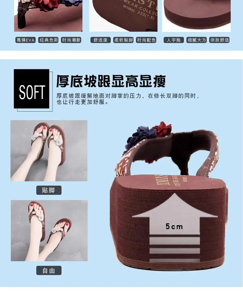 Summer New Flower Women's Flip-flops Thick-soled Non-slip Sandals for Outer Wear Fashionable Seaside Beach Vacation Slippers — feature 8