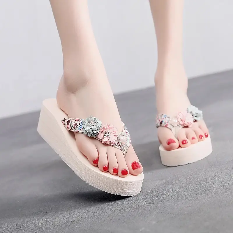 Summer New Flower Women's Flip-flops Thick-soled Non-slip Sandals for Outer Wear Fashionable Seaside Beach Vacation Slippers - Image 2