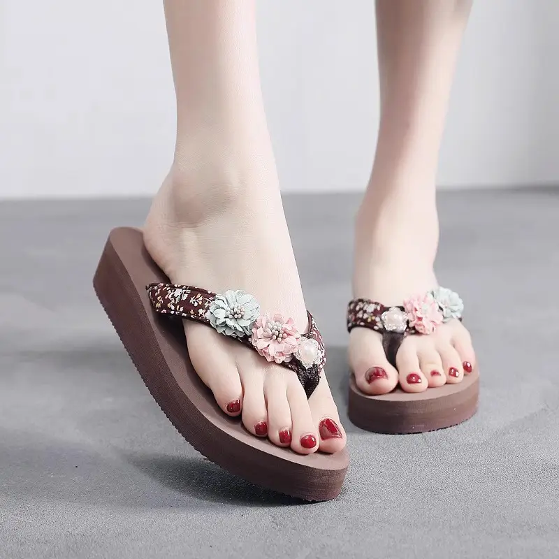 Summer New Flower Women's Flip-flops Thick-soled Non-slip Sandals for Outer Wear Fashionable Seaside Beach Vacation Slippers - Image 4