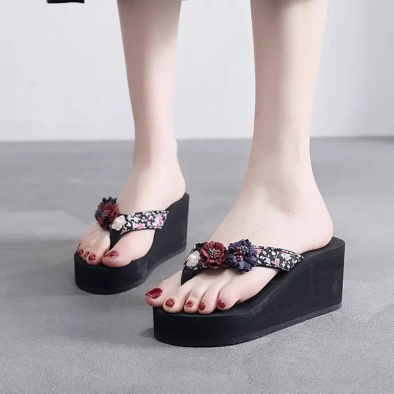 Summer New Flower Women's Flip-flops Thick-soled Non-slip Sandals for Outer Wear Fashionable Seaside Beach Vacation Slippers - Image 6