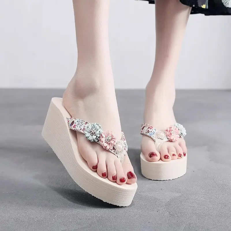 Summer New Flower Women's Flip-flops Thick-soled Non-slip Sandals for Outer Wear Fashionable Seaside Beach Vacation Slippers - Image 7