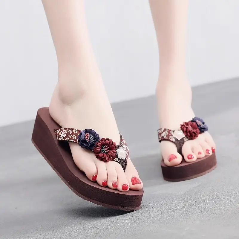 Summer New Flower Women's Flip-flops Thick-soled Non-slip Sandals for Outer Wear Fashionable Seaside Beach Vacation Slippers - Image 8