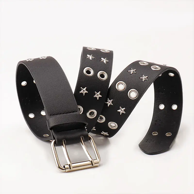 Women's Black Star Buckle Belt European American Rivet - Image 7