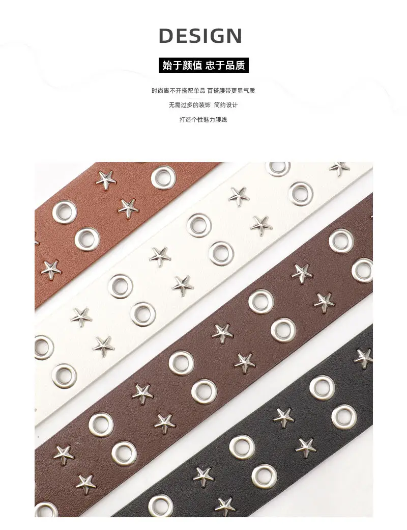 Women's Black Star Buckle Belt European American Rivet — feature 10