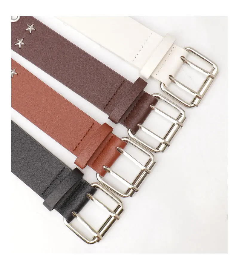 Women's Black Star Buckle Belt European American Rivet — feature 12