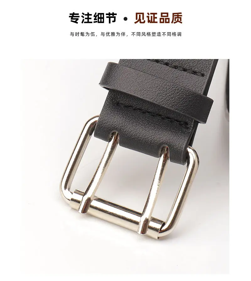 Women's Black Star Buckle Belt European American Rivet — feature 13