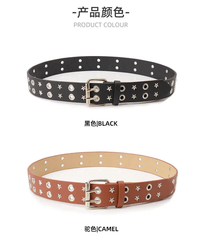 Women's Black Star Buckle Belt European American Rivet — feature 18