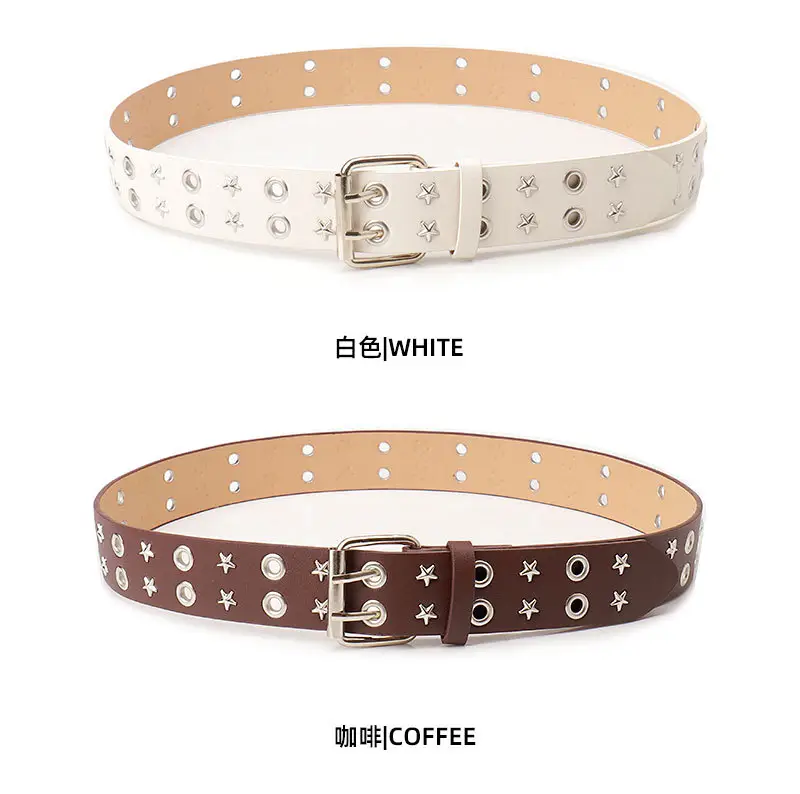 Women's Black Star Buckle Belt European American Rivet — feature 19