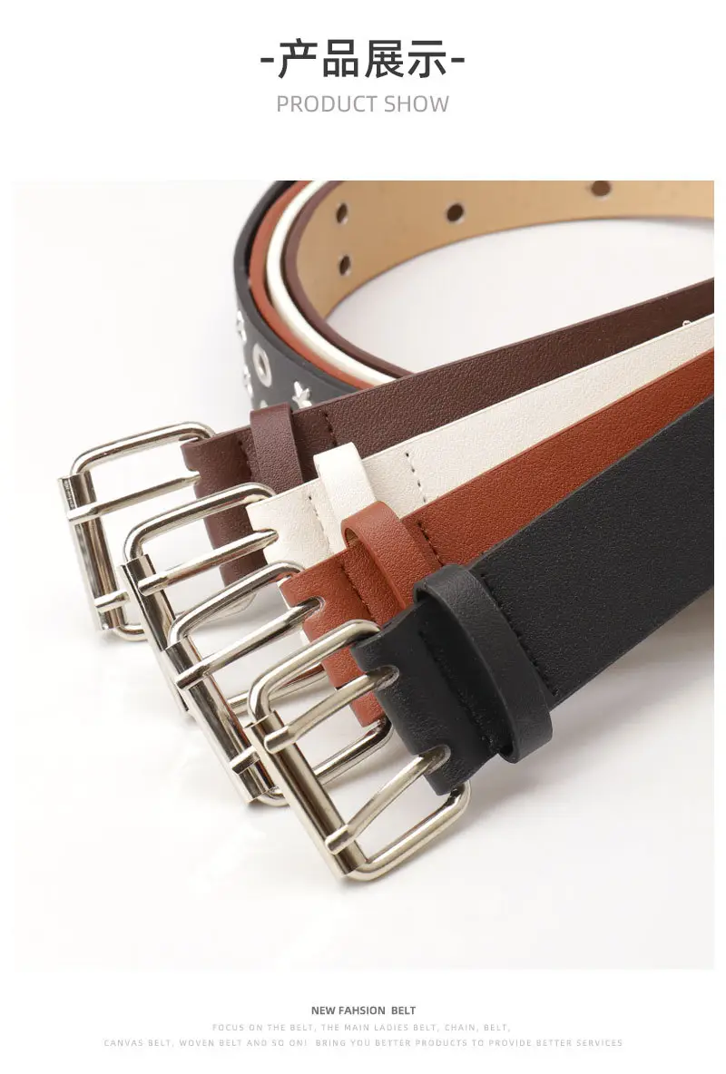 Women's Black Star Buckle Belt European American Rivet — feature 20