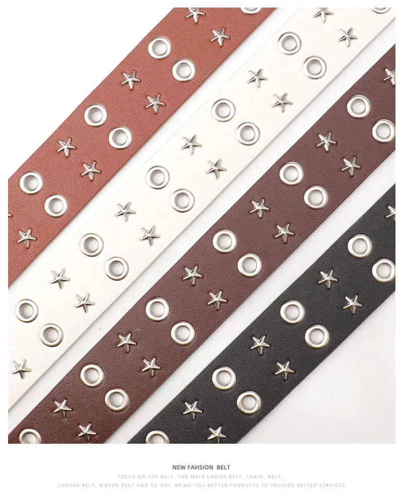 Women's Black Star Buckle Belt European American Rivet — feature 22
