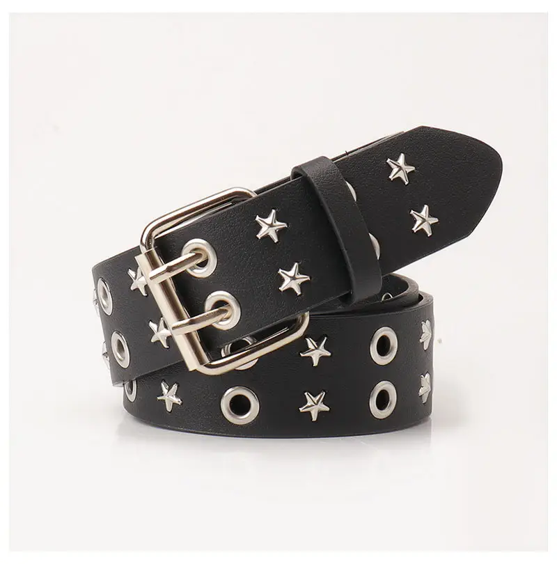 Women's Black Star Buckle Belt European American Rivet — feature 25