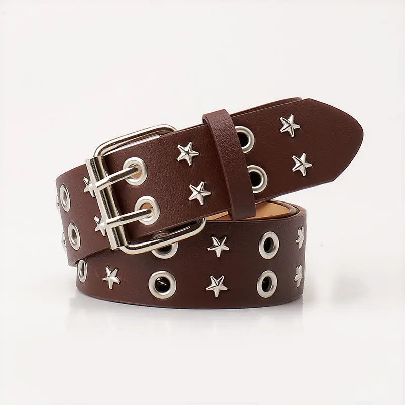 Women's Black Star Buckle Belt European American Rivet - Image 3