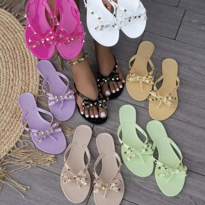 2025 Bow Rivet Flip Flops Women Black - Image 13