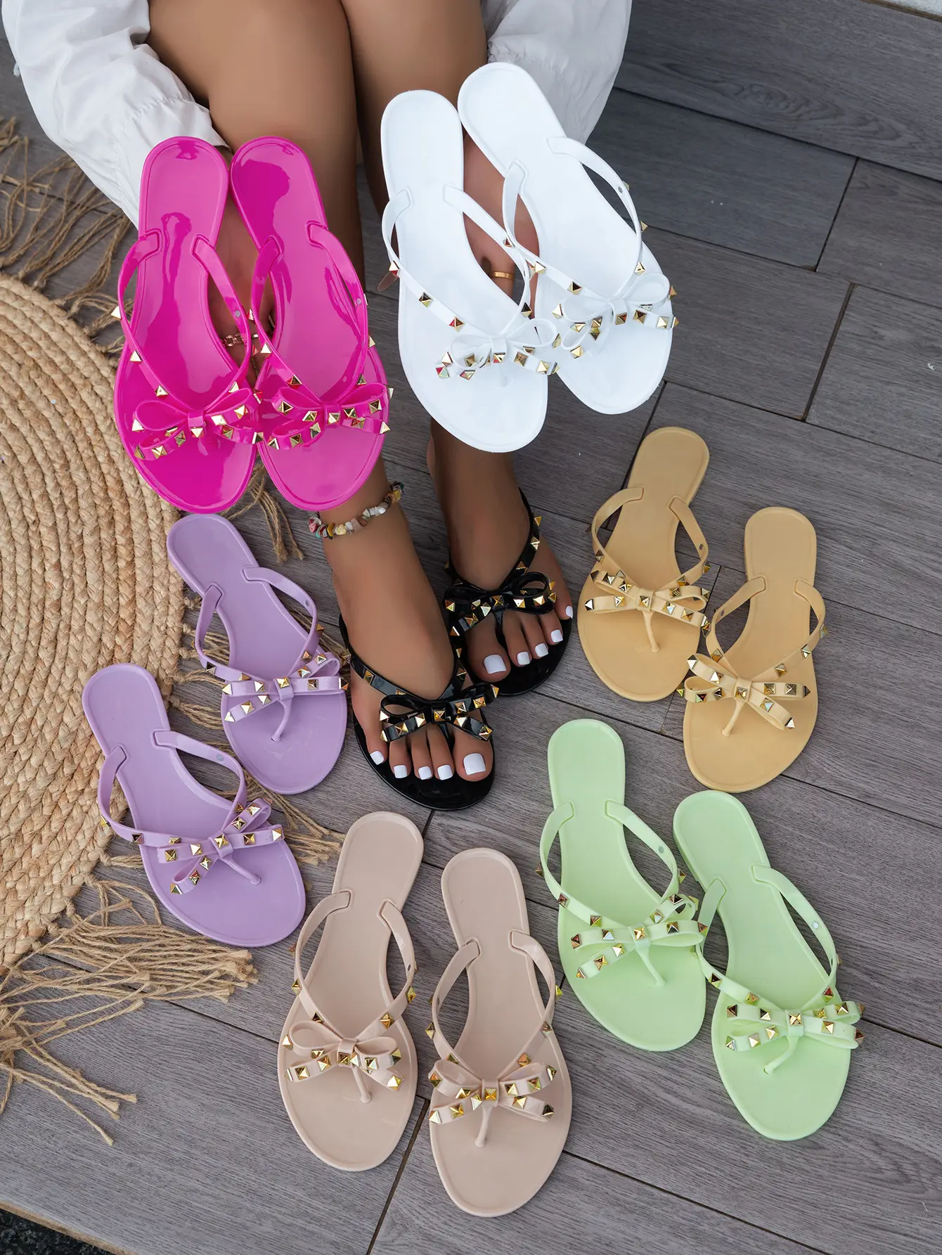 2025 Bow Rivet Flip Flops Women Black — feature 2