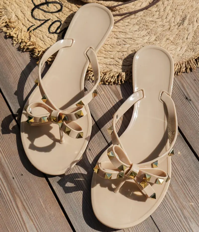 2025 Bow Rivet Flip Flops Women Black - Image 3