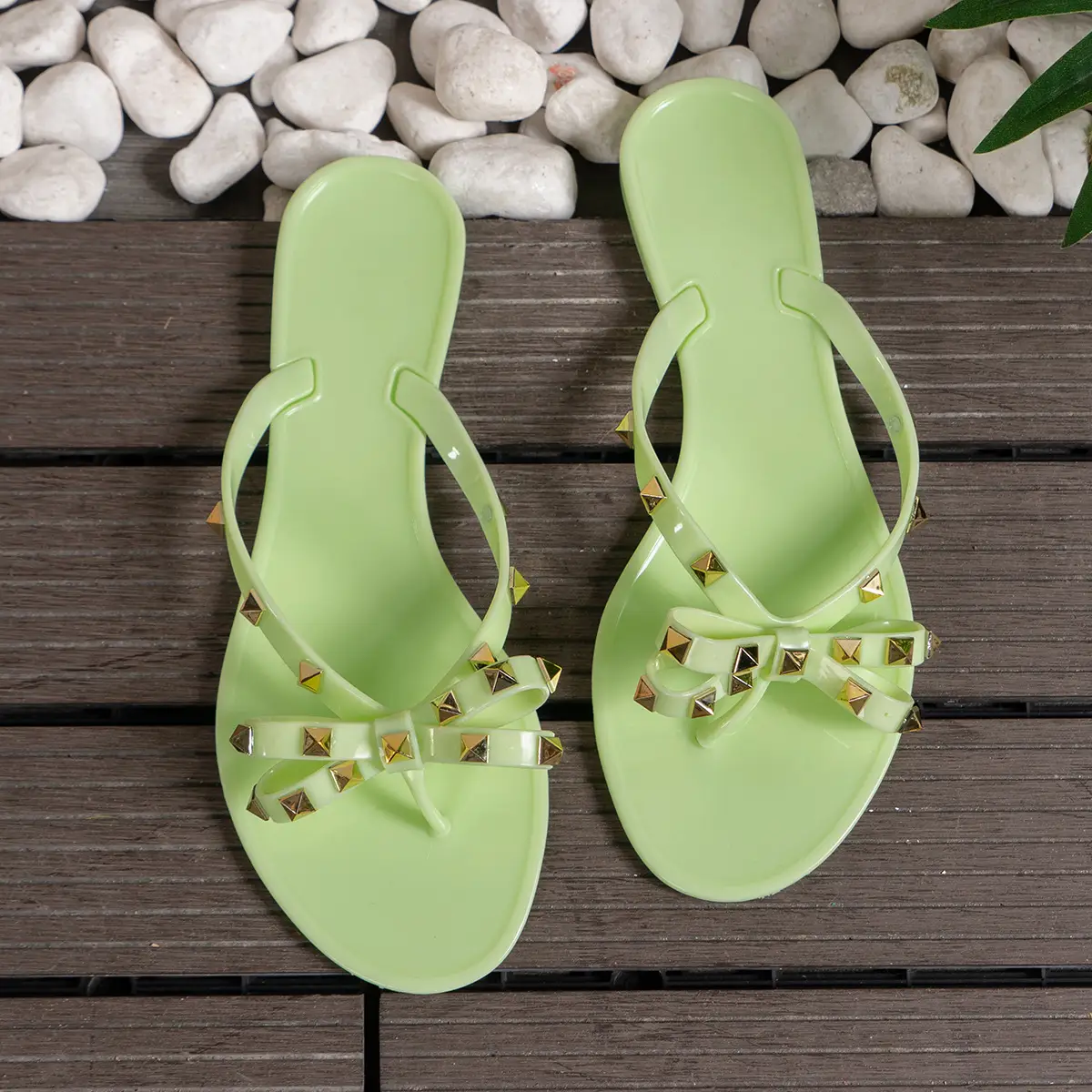 2025 Bow Rivet Flip Flops Women Black - Image 7