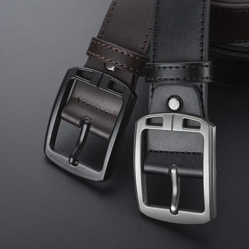 Men's Black Retro Buckle Belt Cowhide Split Leather - Image 5