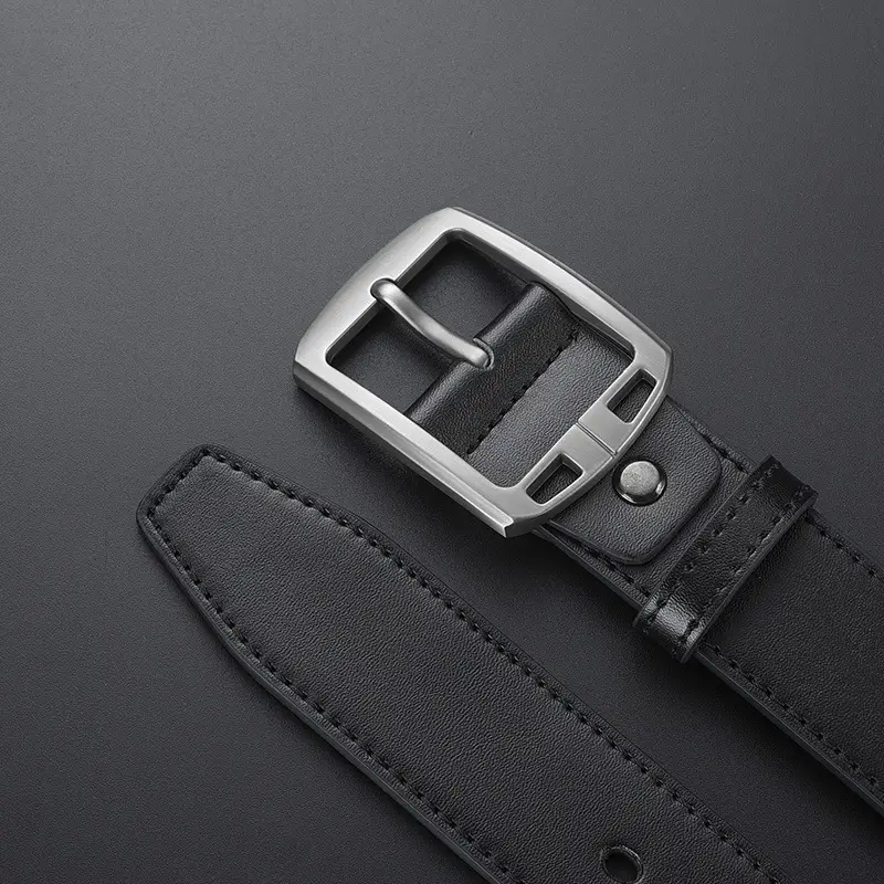 Men's Black Retro Buckle Belt Cowhide Split Leather - Image 7