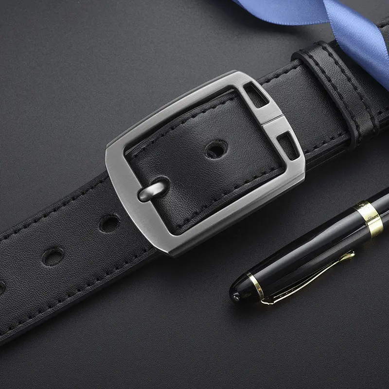 Men's Black Retro Buckle Belt Cowhide Split Leather - Image 8