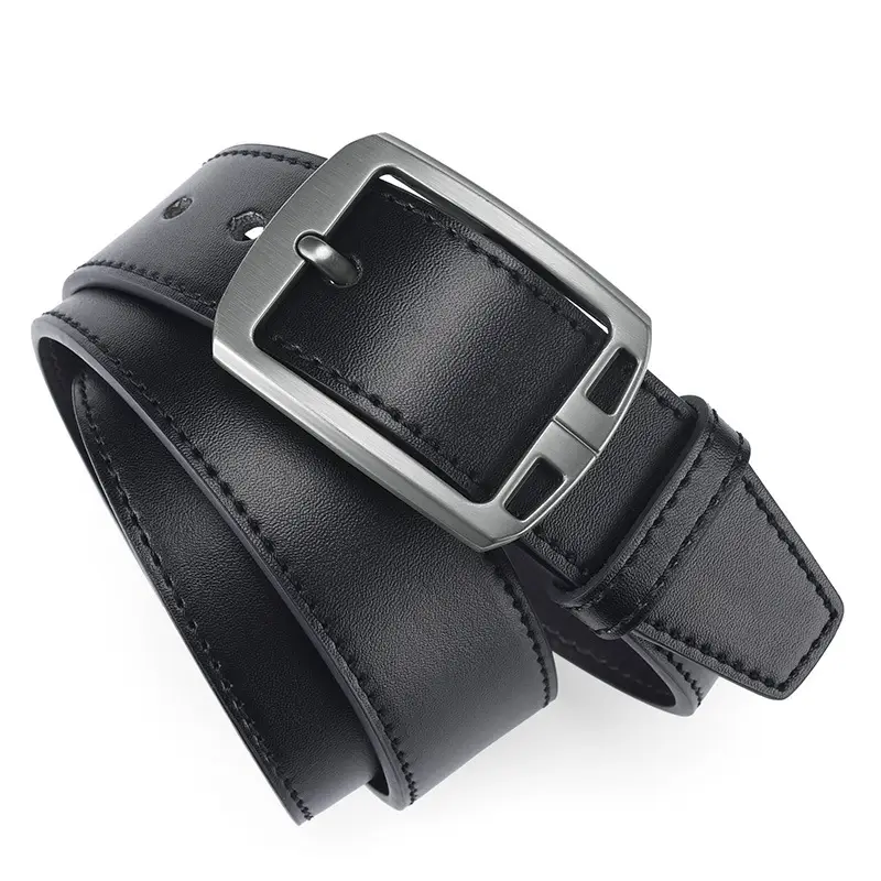 Men's Black Retro Buckle Belt Cowhide Split Leather - Image 9